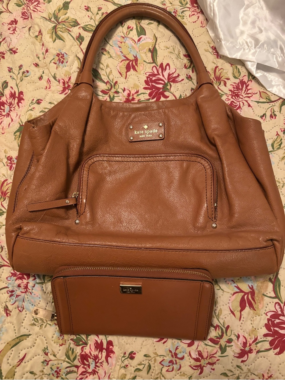 kate spade Cognac Brown Leather Tote with Matching Zip Wallet